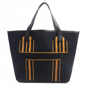 HERMES Tote Bag Toile Militaire Black camel Pure Sangle