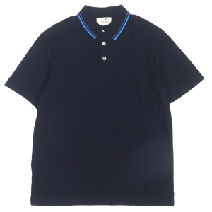 HERMES Short sleeve polo shirt cotton Navy L