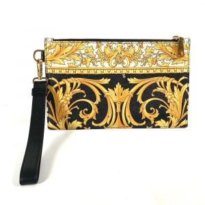 VERSACE Clutch bag leather yellow pouch bag All-over logo mens Used Au