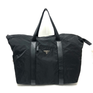 PRADA Boston Duffel bag V49Z Nylon / leather black triangle plate Wome