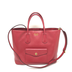 PRADA Handbag BN2729 Safiano leather Red Front pocket Women Used Authe