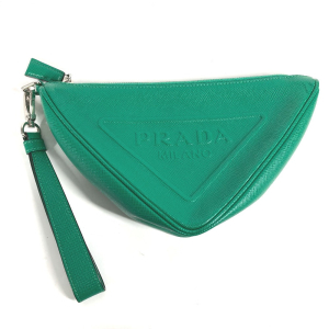 PRADA Clutch bag 2NE054 Safiano leather green Embossed logo Triangle l