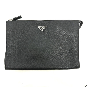 PRADA Clutch bag 2VN014 leather black triangle plate