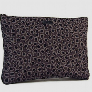 GUCCI Clutch bag Canvas, leather gray business bag Leopard print Women