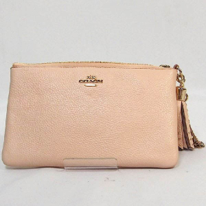 COACH Pouch leather beige Accessory pouch mini bag Gold Chain Prairie 