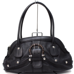 Salvatore Ferragamo Shoulder Bag leather black Gancini Women Used Auth