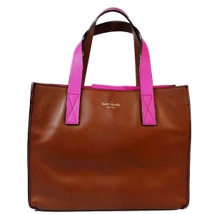 Kate Spade Tote Bag leather Brown x pink Handbag Women Used Authentic