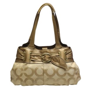 COACH Shoulder Bag 13880 Canvas / Leather beige x metallic Op art canv