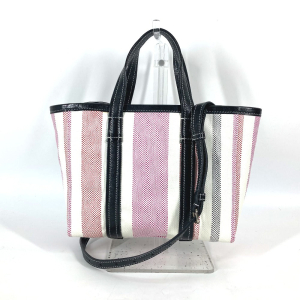 BALENCIAGA Handbag 671404 Leather, Raffia pink stripe BARBES SMALL Wom