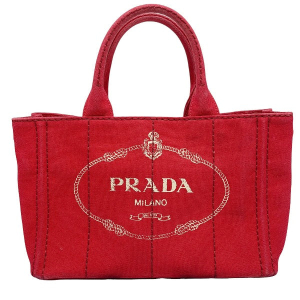PRADA Tote Bag denim Red Tote Bag canvas Canapa Women Used Authentic