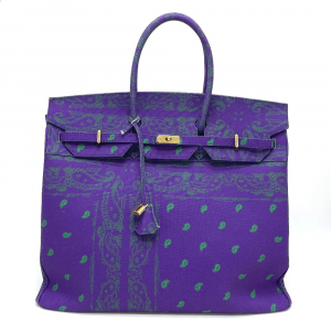 THE WORLD IS YOURS Handbag canvas purple Paisley Turn lock mens Used A