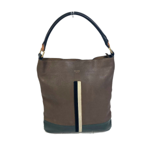 CELINE Shoulder Bag leather Brown bicolor stripes Tote Bag Women Used 