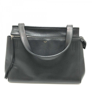 CELINE Shoulder Bag leather black Shoulder edge bag Women Used Authent