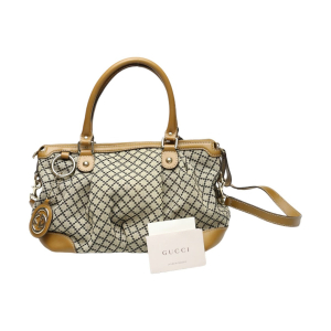 GUCCI Tote Bag 247902 canvas Beige x brown 2WAYShoulder Bag Diamante W
