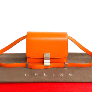 CELINE Shoulder Bag leather Orange Classic box