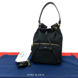 PRADA Shoulder Bag leather black duet