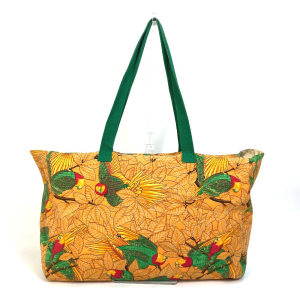 HERMES Tote Bag canvas Orange Shoulder Bag Shoulder Bag bird pattern W