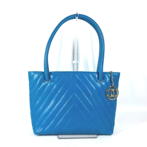 CHANEL Handbag Caviar skin blue vintage Vstitch