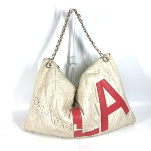 CHANEL Shoulder Bag canvas white quilting logo LA CC COCO Mark charm i