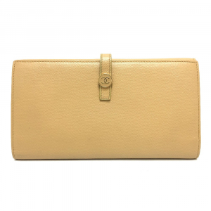 CHANEL Folded wallet leather beige COCO Button