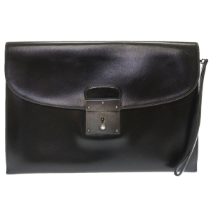 HERMES Clutch bag Box scarf black Kirius mens Used Authentic