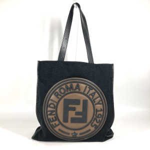 FENDI Tote Bag 7VA435 Canvas / leather black Vertical Shoulder Bag log
