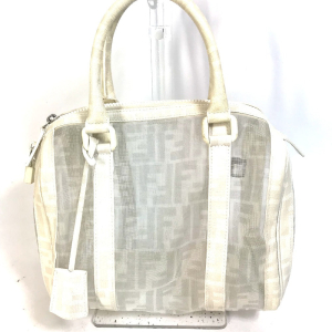 FENDI Boston Duffel bag leather white handbag bag Zucca mesh Women Use
