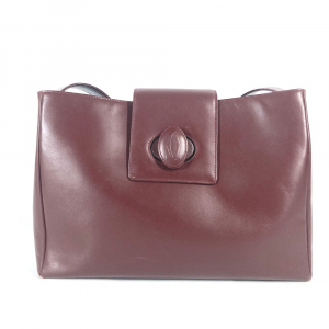 CARTIER Shoulder Bag leather wine-red Must Line Women Used Authentic