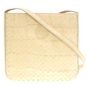 FENDI Shoulder Bag Embossed leather Ivory Women Used Authentic