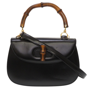GUCCI Handbag 000 46 0633 Leather x Bamboo black Women Used Authentic