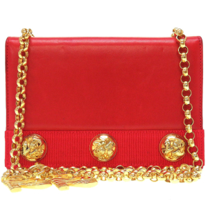Salvatore Ferragamo Shoulder Bag leather Red Chain Women Used Authenti