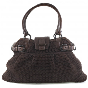 Salvatore Ferragamo Shoulder Bag EZ-21 5803 Calfskin, knitwear Brown W