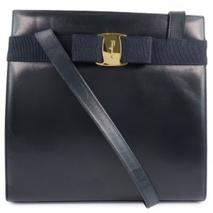 Salvatore Ferragamo Shoulder Bag Calfskin Navy blue Vala Women Used Au