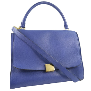 CELINE Handbag Calfskin Blue 2WAYShoulder Trapeze Women Used Authentic