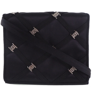 Salvatore Ferragamo Clutch bag Satin, Rhinestone black 2WAYShoulder Wo