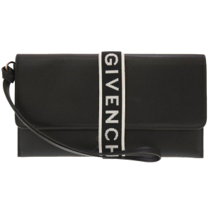 GIVENCHY Clutch bag leather black logo Women Used Authentic