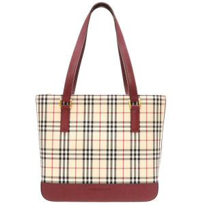 BURBERRY Handbag canvas beige check Women Used Authentic
