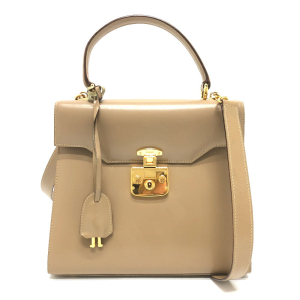 GUCCI Handbag leather beige Lock Women Used Authentic
