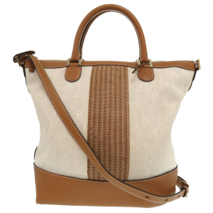 DELVAUX Tote Bag Leather, Cotton Canvas Brown Everyday Bag Women Used 