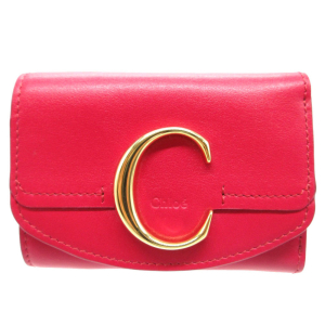Chloe Tri-fold wallet leather Crimson Pink Chloe Sea Compact Wallet
