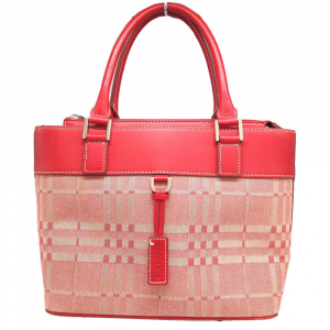 BURBERRY Handbag Leather, Canvas Red