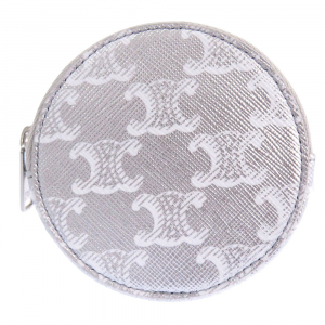 CELINE Coin case S-SD-4202 leather Silver Triomphe