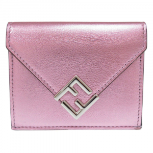 FENDI Tri-fold wallet 8M0480 leather Metallic pink FF Diamond