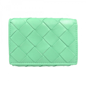 BOTTEGAVENETA Tri-fold wallet Calfskin green INTRECCIATO Compact walle