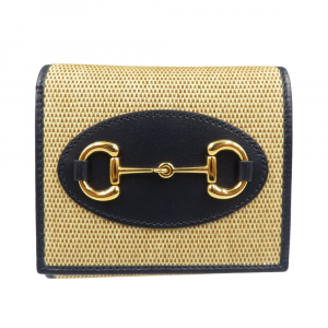 GUCCI Bifold Wallet 621891 Canvas, Leather beige Horsebit