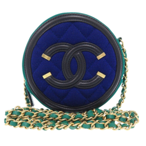 CHANEL Shoulder Bag AP0365 Jersey green CC Filigree Round