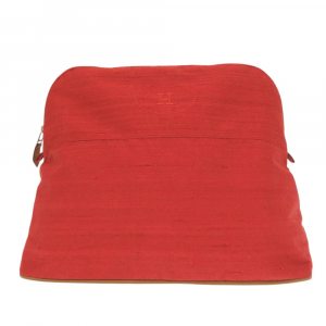HERMES Pouch Satin Red Borid porch GM