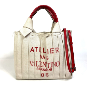 Valentino Garavani Handbag canvas Beige / red Atelier Brisse Edition W