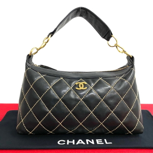 CHANEL Handbag lambskin black Wild stitch
