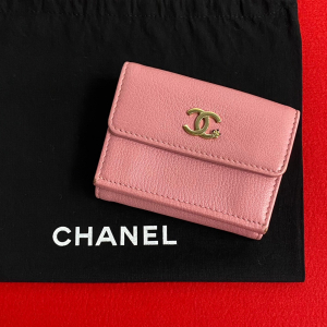 CHANEL Tri-fold wallet leather pink Lucky flower